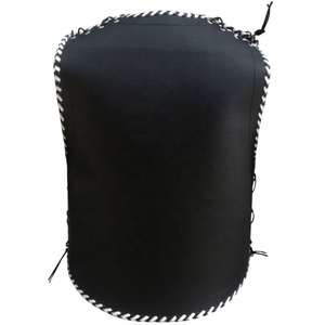 Gilet en cuir noir à col en V pour homme grande taille, qualité export premium, avec fermeture à boucle en toile brodée, vêtement d'extérieur - Product Image 4