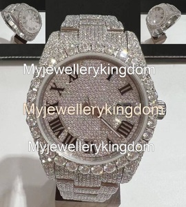 Relojes de Lujo Hechos a Mano con Diamantes Moissanite VVS, Correa de Acero Inoxidable Resistente al Agua 10 Bar, Estilo Hip Hop Completamente Cubierto de Hielo - Product Image 3