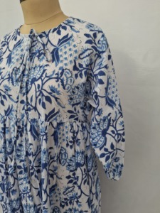 Vestido Maxi Floral Azul para Mujer, Manga Larga, Corte en A, Casual, con Botones al Frente, Cintura Alta, Uso Diario, Lavable, Estilo Boho, Formal, para Fiesta, Bonito - Product Image 4