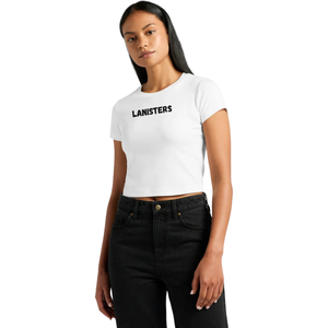 Camiseta de algodón de manga corta con cuello redondo para mujer, ajuste ceñido, estampado en el pecho, espalda lisa, informal, venta al por mayor, OEM personalizado - Product Image 6