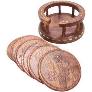 Juego de Posavasos Hexagonales Geométricos de Madera Hechos a Mano en Dos Tonos, Decoración Elegante para Mesa con Soporte, Estilo Clásico - Juego de 5 - Product Image 5