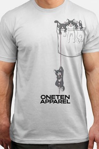 ONETEN APPAREL T-shirt blanc à manches courtes pour homme, col rond, imprimé chats de dessin animé mignons, avec poche - Product Image 6