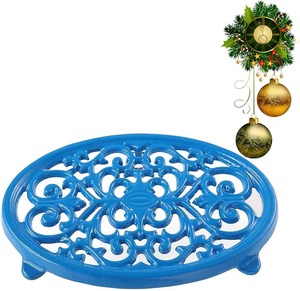 Posavasos redondo de hierro fundido azul, resistente al calor, para ollas y sartenes, tapete de hierro resistente, perfecto para cocina y hotel - Product Image 1