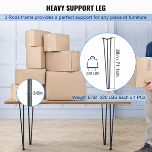 4 patas de mesa metálicas tipo horquilla de 1/2 pulgada, patas de escritorio de acero sólido, capacidad de carga de 880 libras, patas de muebles para mesa de comedor o banco, EDPTBL014 - Product Image 6