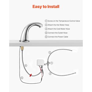 Rubinetto per Lavabo Bagno Senza Contatto con Sensore di Movimento Automatico, Copertura Foro Regolabile, Miscelatore a Batteria per Toilette - Product Image 5