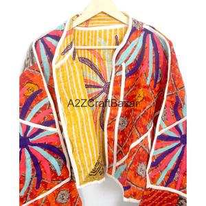 Boho Indian <b>Kantha</b> Handmade Quilted Cotton <b>Jacket</b> for Women Winter Eco-Friendly Breathable - Product Image 4