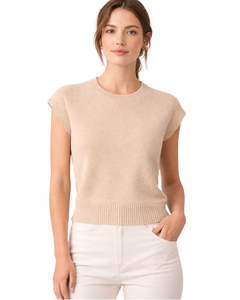 Pull sans manches en maille beige personnalisé pour femme – Gilet décontracté léger et doux à col rond pour l'été – Haut élégant et tendance - Product Image 1
