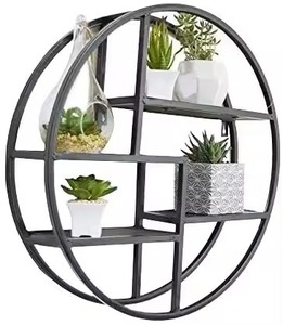 Modern <b>Wall</b> Mounted <b>Shelf</b> With Gold Metal Frame Polygon Shape Minimalist Design For Living Room Storage <b>Wall</b> Shelve - Product Image 2