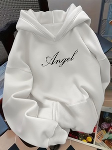 <b>White</b> <b>Women's</b> Hooded <b>Sweatshirt</b> With Angel Print Cotton Knitted Autumn Casual Wear Front Logo Design - Product Image 1