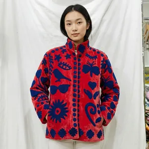 Sujani Ladies' Reversible Velvet Cotton Jacket Custom Logo <b>Quilted</b> Bomber Varsity Style Autumn Mandarin Collar Full Sleeve Hand - Product Image 3