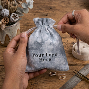 Custom Logo <b>Drawstring</b> Jewelry <b>Pouch</b> Gray Tie Dye Cotton Storage Bag for Rings and Accessories - Product Image 1