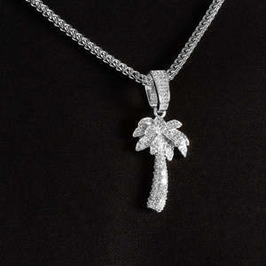 Luxury Palm <b>Tree</b> Pendant | White Gold Iced Out Palm <b>Tree</b> <b>Necklace</b> Charm | Hip Hop Tropical Jewelry - Product Image 1