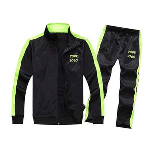 Survêtement noir et vert fluo pour homme, veste zippée avec poches latérales et pantalon de jogging, tenue sportive décontractée, style automne - Product Image 1