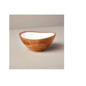 Tazón para Servir Hecho a Mano de Madera de Mango con Incrustaciones de Esmalte Blanco |   Tazón Decorativo de Madera para Ensaladas y Frutas, para la Encimera de la Cocina - Product Image 1