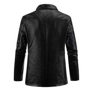 Men's Black Genuine Leather Breathable <b>Jacket</b> Stand Collar Zipper Closure High Street Style Winter <b>Smart</b> Casual Fit Regular - Product Image 4