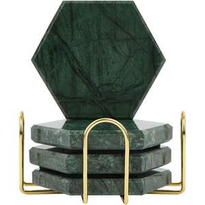 Juego de posavasos redondos de mármol blanco para proteger la mesa de comedor, con superficie de piedra resistente al calor y elegante empaque de regalo. - Product Image 6