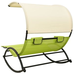เก้าอี้อาบแดดเหล็กเท็กซ์ไทล์สีเขียวและครีม - Product Image 4