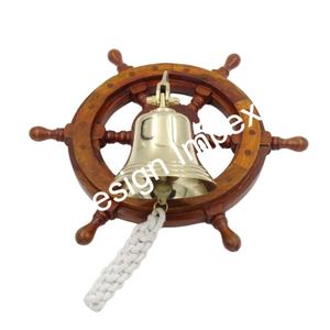 Rueda de barco náutico de madera y campana colgante, campanas de barco elegantes más vendidas, decoración del hogar y el jardín - Product Image 1