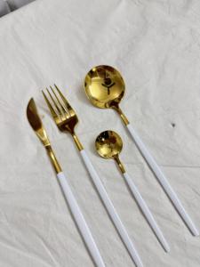 Elegant Two-Tone Flatware Set Minimalist White and Gold Tableware for Weddings & Party <b>Table</b> Designer Cutlery Kitchenware Set - Product Image 4