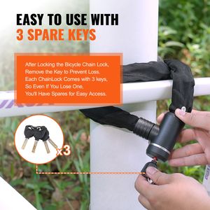 Lucchetto a Catena per Bicicletta da 1,2 Metri, Antifurto ad Alta Sicurezza con 3 Chiavi a Combinazione per Uso Quotidiano - Product Image 6
