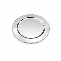 Platos de lujo plateados para bodas, decorativos, de metal con borde dorado y cuentas, para mesa, venta al por mayor, vajilla para eventos, bandeja de servicio