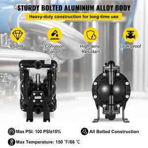 Pompa a Doppio Diaframma in Alluminio con Ingresso e Uscita da 1 Pollice, Azionata ad Aria, 24 GPM Max 120PSI per Uso Industriale - Product Image 2