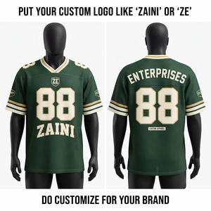 เสื้อฟุตบอลผ้าโพลีเอสเตอร์ตาข่ายระบายอากาศ 260 GSM สีเขียวงาช้าง แขนเสื้อลายทาง ออกแบบโลโก้ตามสั่ง พิมพ์ลายสำหรับทีม - Product Image 1