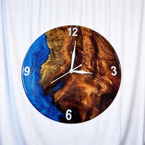 Blue Epoxy Resin Wooden Wall <b>Clock</b> Handcrafted Live Edge Wall Art One-of-a-Kind Resin Wood Decor Unique Rustic Timepiece. - Product Image 4