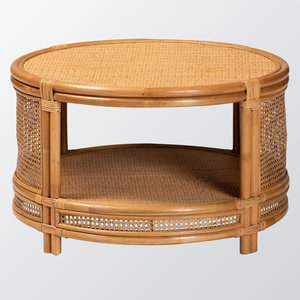 Mesa de centro de ratán marrón natural bohemio moderno hecho a mano con estilo único - Product Image 1