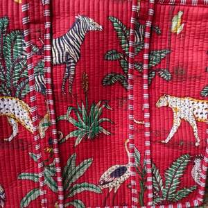 Bolso Tote de Algodón Acolchado con Estampado Animal Rojo Hecho a Mano, con Cierre, Motivos de Cebra, Guepardo y Aves Exóticas, Estilo Bohemio, para Compras - Product Image 5