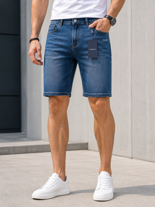 Pantalones Cortos de Mezclilla para Hombre F2WIN, Lavado Claro, Corte Recto, Formales, de Verano, con Bolsillos, Cintura Media, Transpirables, de Algodón Tejido, de Secado Rápido - Product Image 3