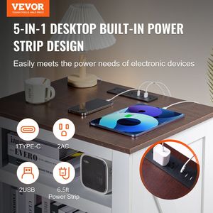 Porta USB bianco a 3 livelli del tavolo della fattoria porta comodino quadrato comodino comodino armadietto per soggiorno camera da letto - Product Image 2