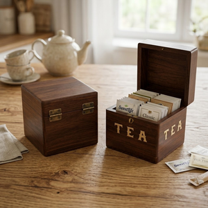 Handmade Indian Rosewood <b>Tea</b> Storage <b>Box</b> |Square Wooden <b>Tea</b> Organizer Container with Decorative Inlay Elegant Kitchen Decor Gift - Product Image 3