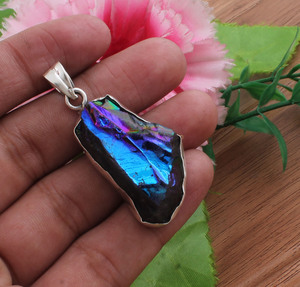 Collar de Plata de Ley 925 con Dijes de Drusa Azul Natural, Estilo Vintage, Brillante, Joyería Fina Unisex, Venta al por Mayor - Product Image 5