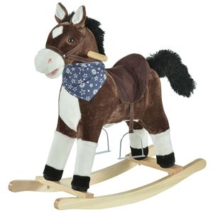 Cavallo a Dondolo in Legno con Suoni Realistici, Giocattolo da Cavalcare in Peluche Stile Cowboy Marrone per Bambini 3-6 Anni, Divertimento del Far West - Product Image 1