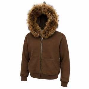 Sudadera con Capucha Personalizada de Felpa Francesa Gruesa para Hombre, 100% Algodón, con Cierre y Capucha de Piel para Invierno - Product Image 4