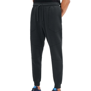 Pantalon de survêtement en coton noir pour homme, taille élastique, décontracté, avec poches latérales, poids moyen, pour l'automne - Product Image 1