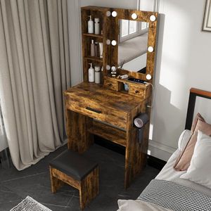 Compact Adjustable LED Light <b>Vanity</b> Table with Power Outlet and Hairdryer Holder Stool for Small Spaces-<b>Makeup</b> <b>Vanities</b> - Product Image 1