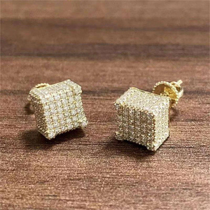 Pendientes de Diamantes en Forma de Cubo de Lujo ZAWO HOUSE, Chapados en Oro, Corte Brillante Redondo, para Uso Diario, Unisex - Product Image 1