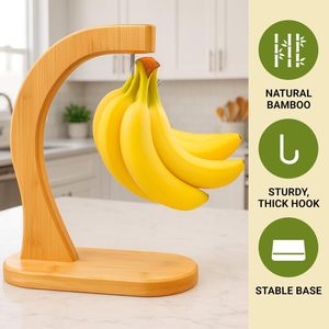 Premium Natural Bamboo <b>Banana</b> Holder Hanging <b>Hook</b> Decorative Eco-Friendly Countertop Fruit Stand <b>for</b> <b>Bananas</b> Grapes Produce - Product Image 2