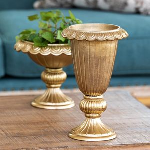 Vase de table Bloom Ready, finition dorée traditionnelle, design sur piédestal fait main, hauteur 34 cm - Product Image 3