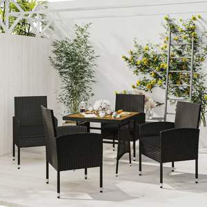 Conjunto de Comedor para Exterior de Madera de Acacia Sólida con Ratán PE Negro y Muebles de Acero para Patio - Product Image 1