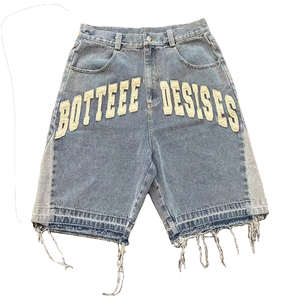 Shorts en jean baggy Y2K personnalisés pour hommes, brodés, avec poche arrière, style streetwear, coupe ample, vintage, OEM - Product Image 1