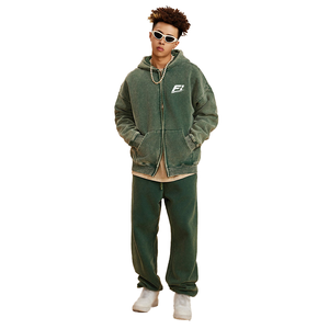 Sweat-shirts à capuche zippés vintage pour hommes, coupe oversize, en molleton de coton, style streetwear décontracté, vente en gros pour acheteurs professionnels - Product Image 3