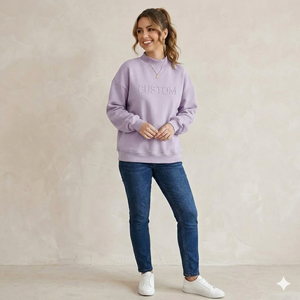 High Quality Fabric Polyester / Cotton Fleece Applique Embroidery Letter Pattern Women's Pullover Mock Neck Sweatshirt - Product Image 5