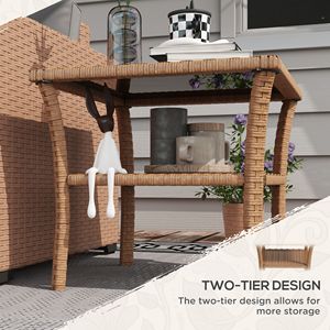 Tavolino da Esterno con Struttura in Alluminio a 2 Ripiani, Piano in Vetro Temperato, Tavolino da Caffè in Vimini, Arredamento da Patio in Rattan - Product Image 5