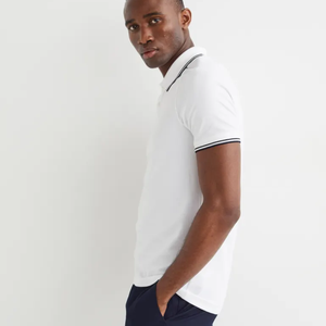 <b>Mens</b> <b>White</b> <b>Short</b> <b>Sleeve</b> Polo <b>Shirt</b> Contrast Trim Collar Solid Sporty Casual Top - Product Image 3