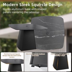 Mesa de Comedor Moderna con Base de Pedestal y Tapa de Piedra Sinterizada Negra de 44 Pulgadas, Muebles de Patio para Exteriores con Base de Aluminio en Forma de Pirámide - Product Image 4