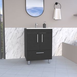 Mobile da Bagno Singolo Velloc con Armadietto a Doppia Anta e Un Cassetto Nero - Product Image 1