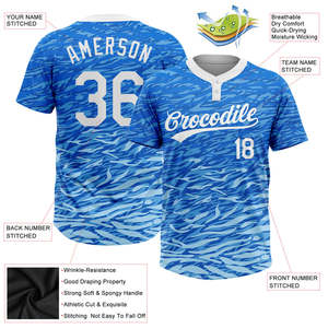 เสื้อเบสบอลลายพรางสีน้ำเงินแบบกำหนดเอง แขนสั้น ยูนิเซ็กซ์ พิมพ์ลายด้วยความร้อน ระบายเหงื่อได้ดี ต้านเชื้อแบคทีเรีย ทรงปกติ - Product Image 2